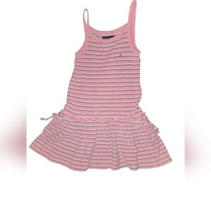 ☆RALPH LAUREN Pink, Blue & White Striped Ruffle Dress - Girl's Size 5